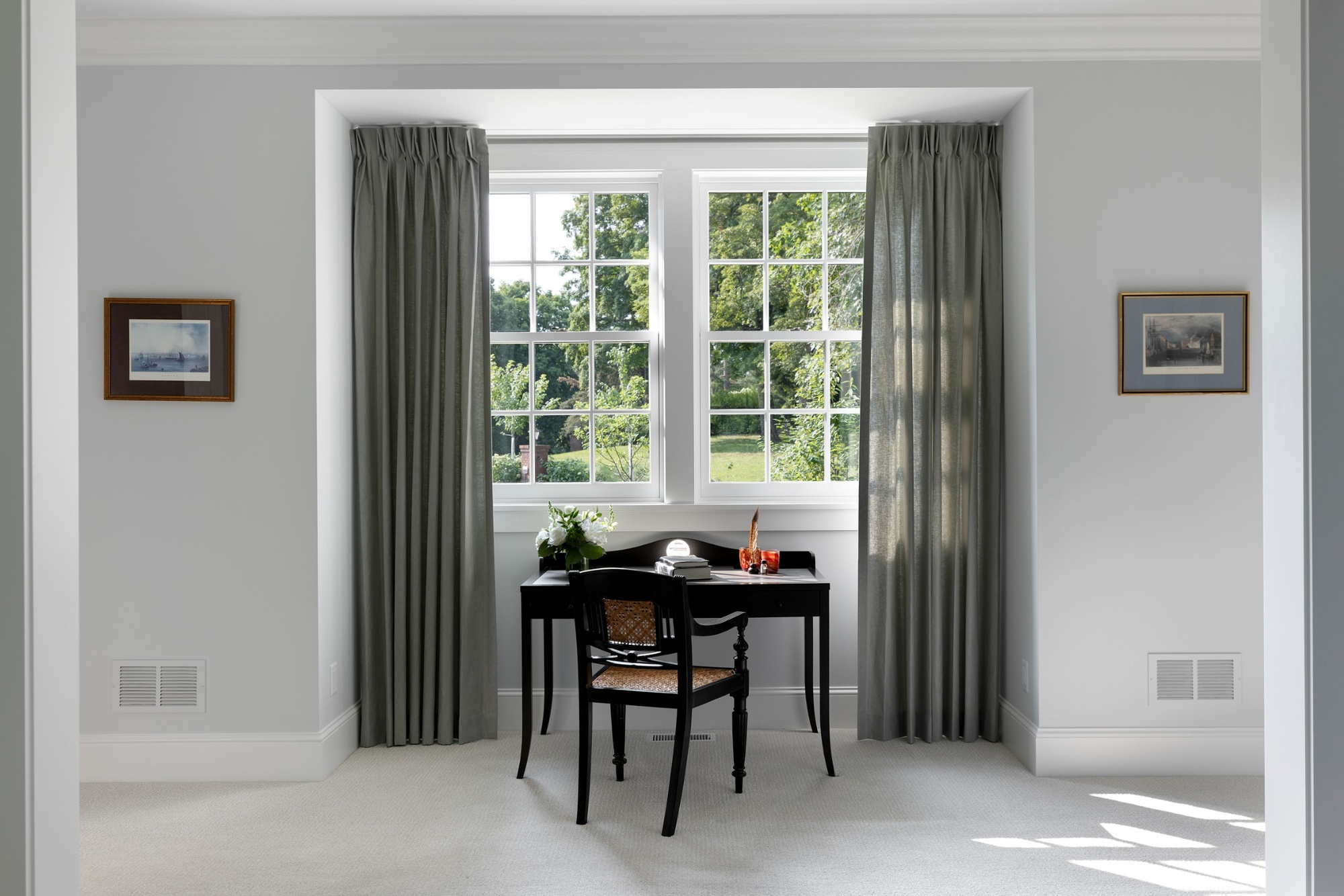 built in writing nook with double windows in wayzata mn custom home