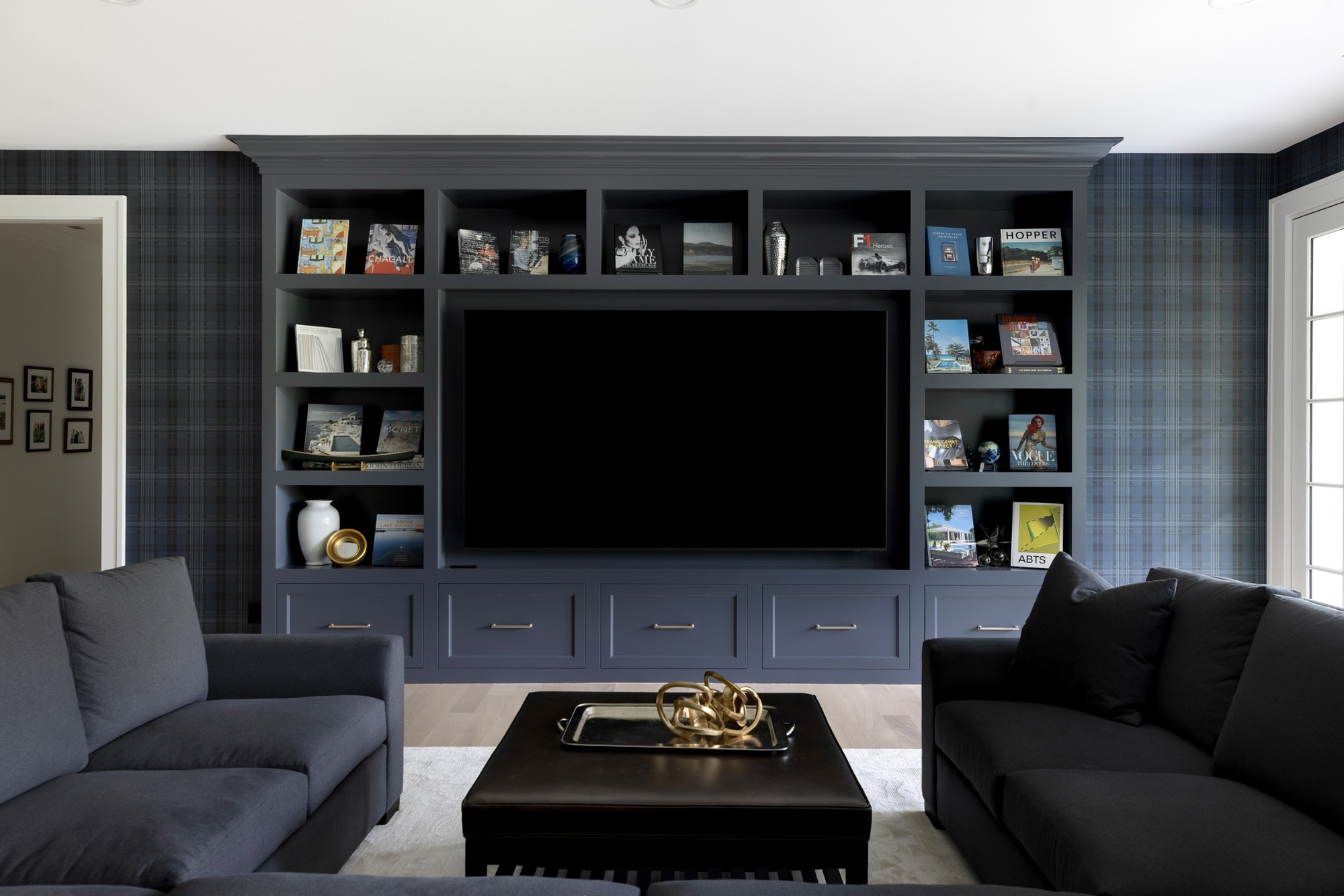 custom home media room with built in entertainment center in wayzata mn