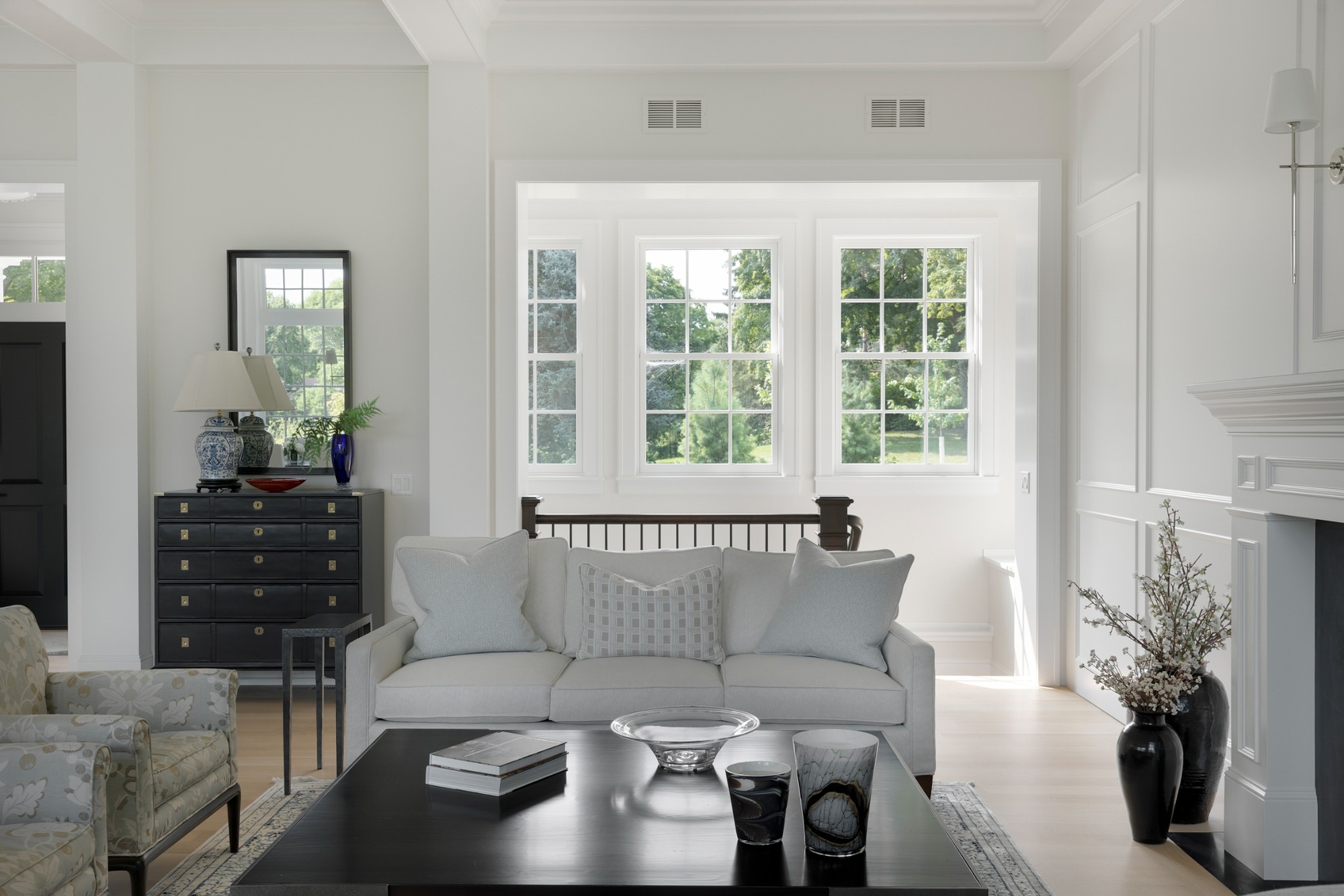wayzata mn custom home open concept living room dining area and white kitchen