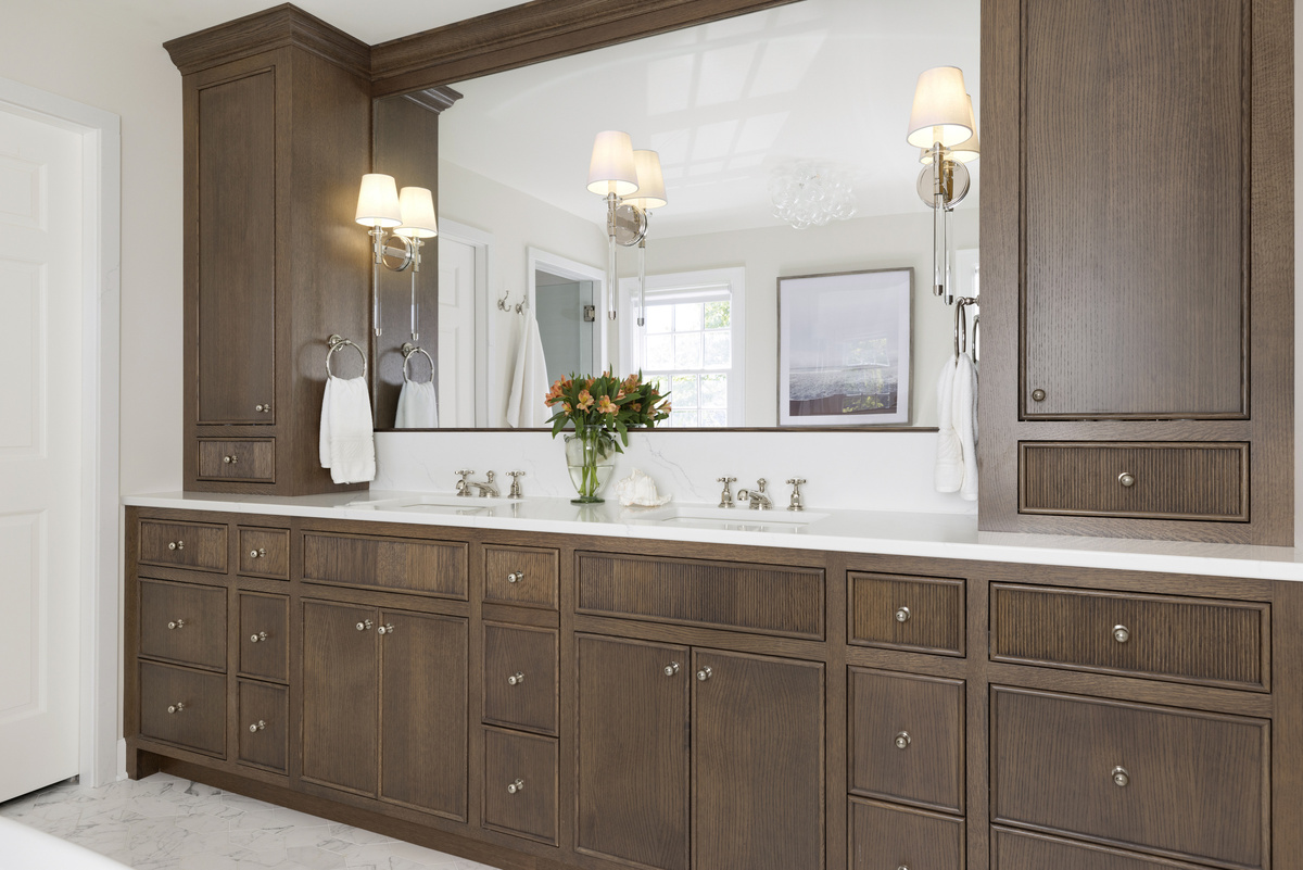 Primary bathroom remodel in Edina with freestanding tub, custom vanity, and natural light.